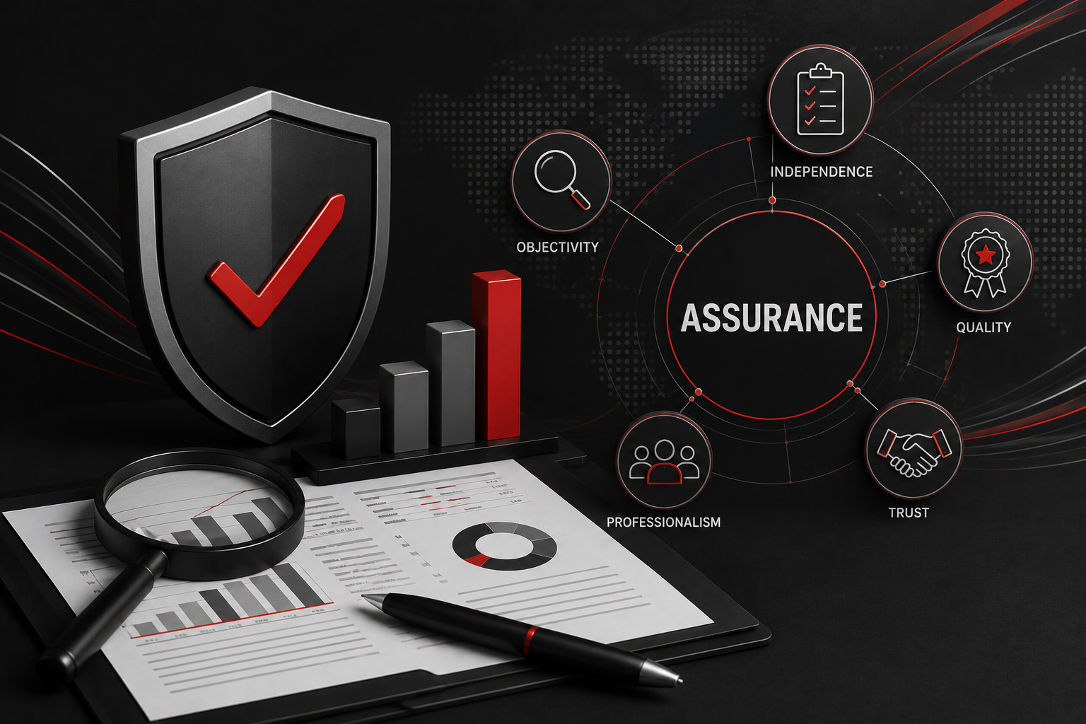 Assurance diagram showing objectivity, independence, quality, trust and professionalism
